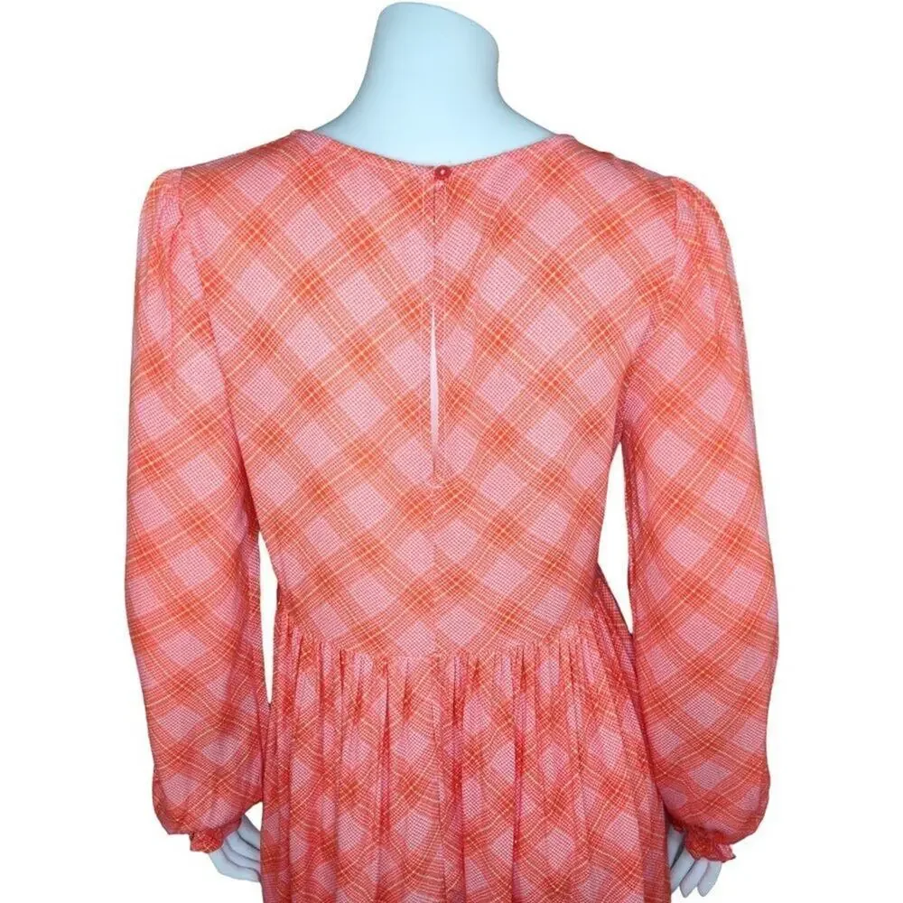 NWT BP. Womens‎ XS Pink Red Ian Bias Plaid Long Balloon Sleeve Midi Dress…